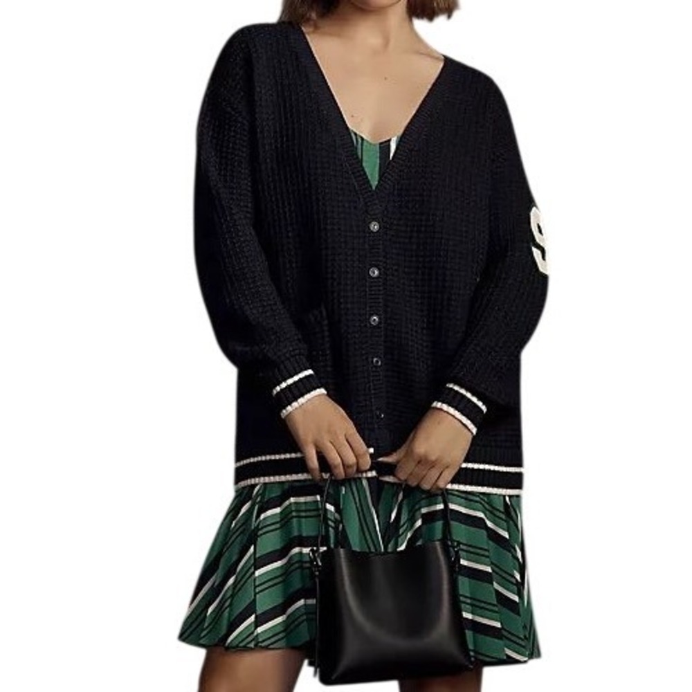 Anthropologie Varsity Twofer Cardigan Sweater Dress Pleated Skirt Sz XS Academia